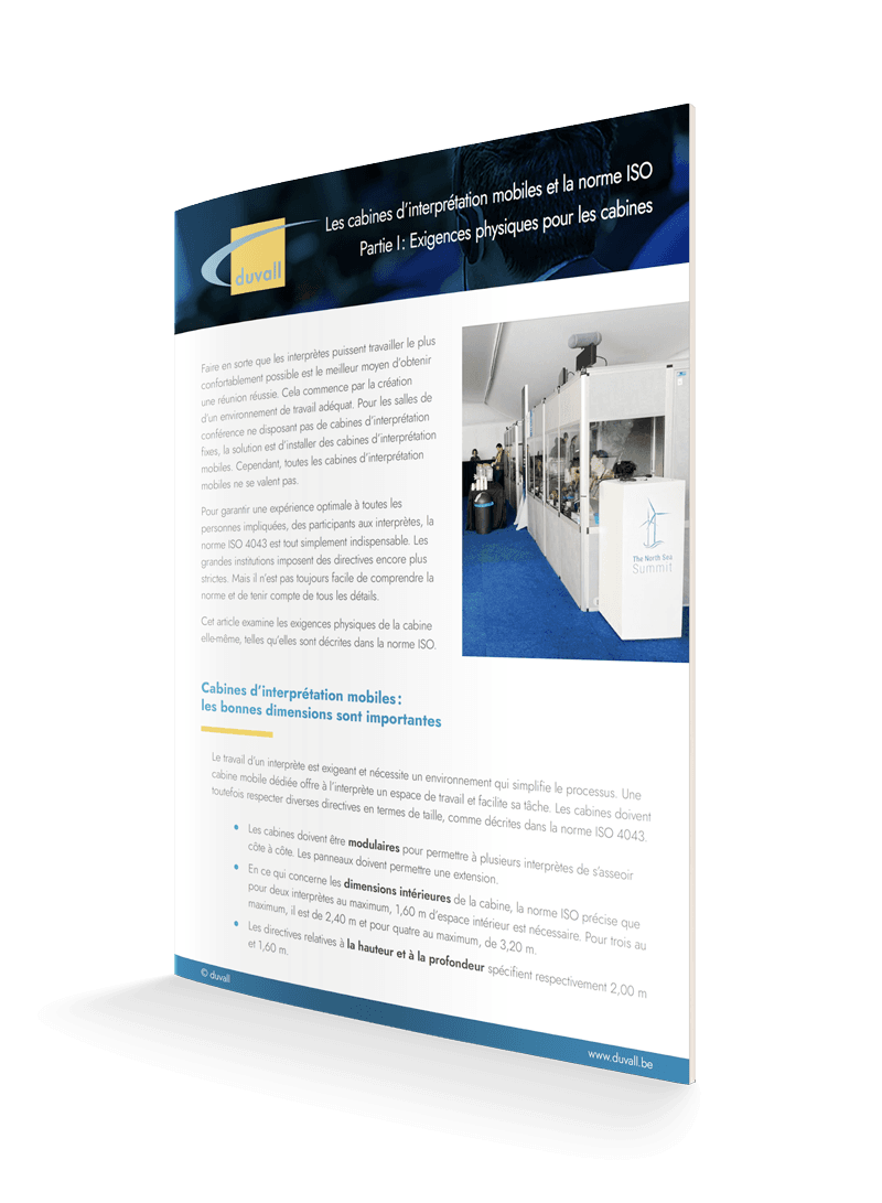 Cabines d'interprétation mobiles Normes ISO exigences lignes directrices